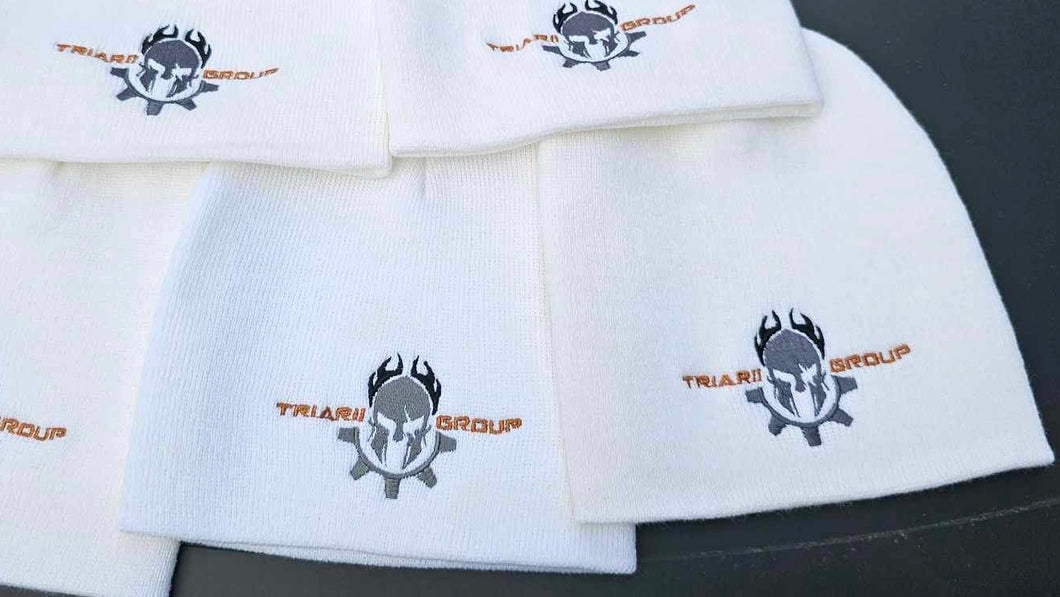Triarii Group Beanie in Arctic White & 3 Color Embroidered Logo (FREE SHIPPING)